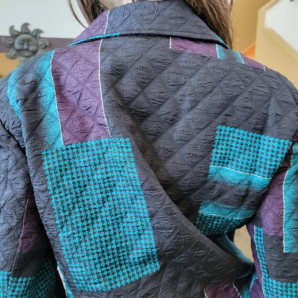 Erin London Jacket Quilted Patchwork Black Teal Plum L - Picture 5 of 10